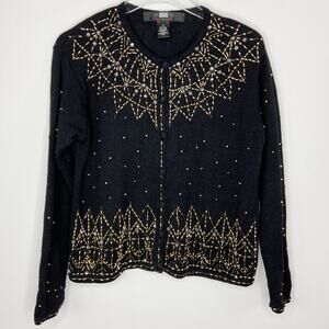 Vintage Segue Cottagecore Gold Beading Holiday Sweater Snowflake Pattern Sz S
